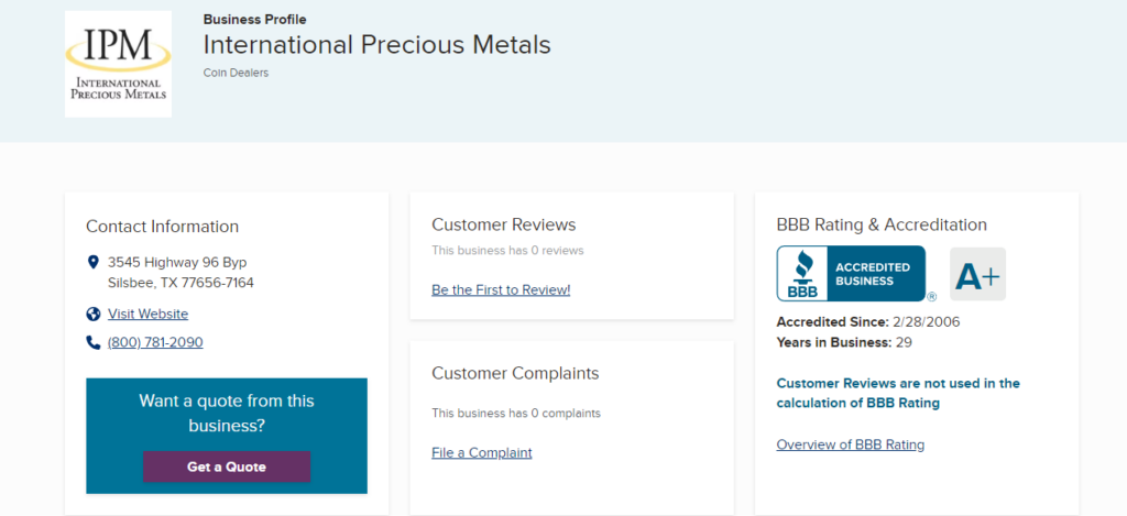 International Precious Metals BBB rating