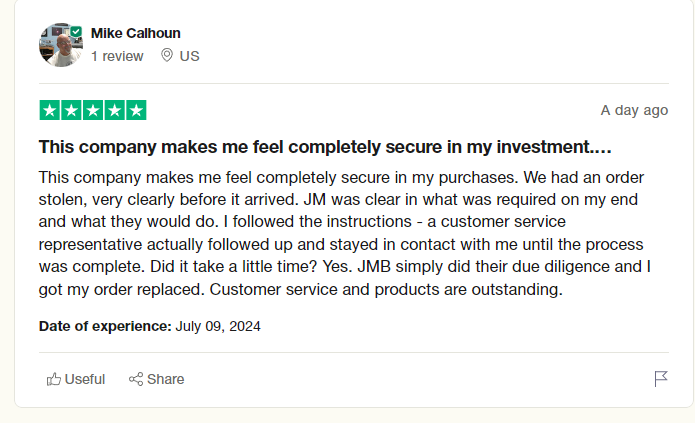 JM Bullion reviews on Trustpilot