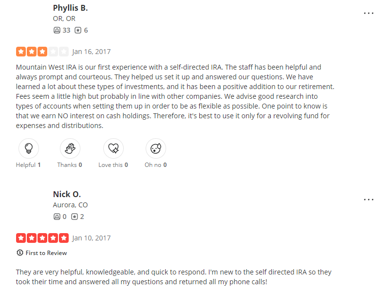 Mountain West IRA reviews yelp